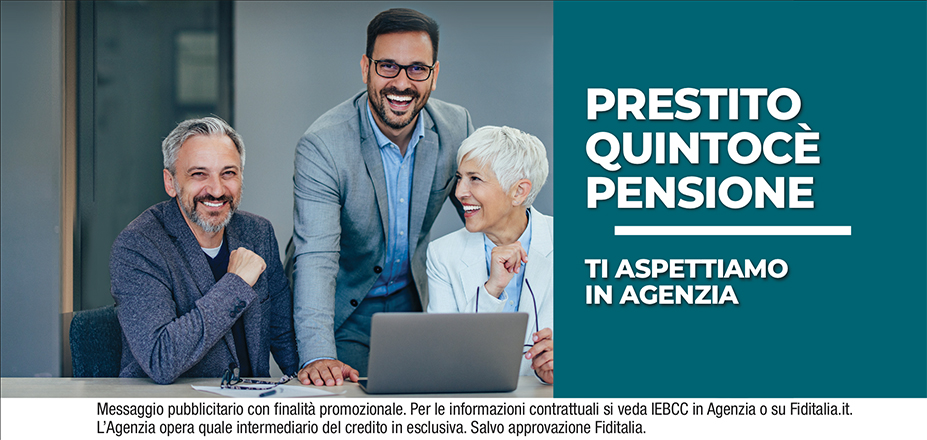 SOLUZIONI FINANZIARIE DI BREGA MASCIA Fiditalia | JESI, Ancona | Cessione del Quinto Quintocè - Un consulente dedicato per i progetti di dipendenti e pensionati. Messaggio pubblicitario con finalità promozionale. Per le informazioni contrattuali si veda IEBCC in Agenzia o su Fiditalia. it. L’Agenzia opera quale intermediario del credito in esclusiva. Salvo approvazione Fiditalia.