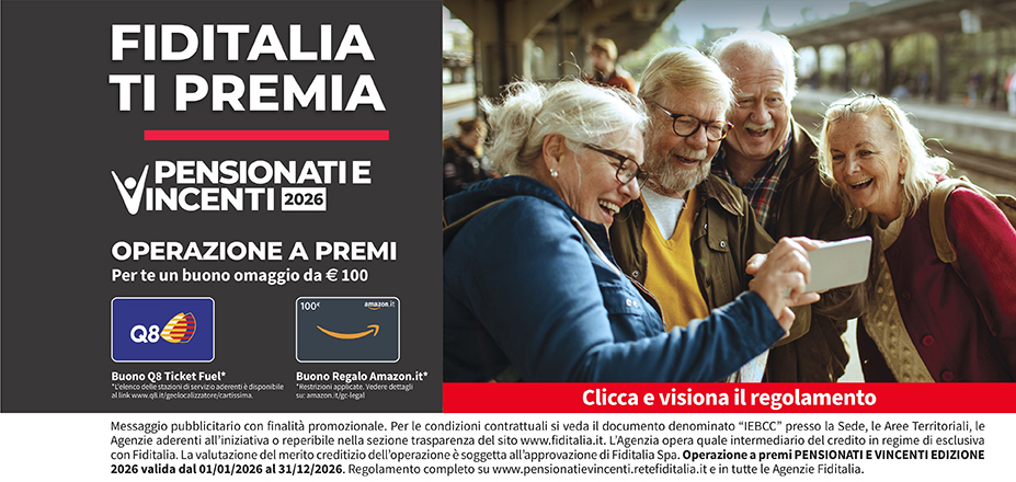 SOLUZIONI FINANZIARIE DI BREGA MASCIA Fiditalia | JESI, Ancona | Fiditalia ti premia - Vicni un omaggio da €100. Operazione a premi. Clicca e visiona il regolamento. Operazione a premi PENSIONATI E VINCENTI 2025 valida dal 01/01/2025 al 31/12/2025. Regolamento completo www.pensionatievincenti.retefiditalia.it
