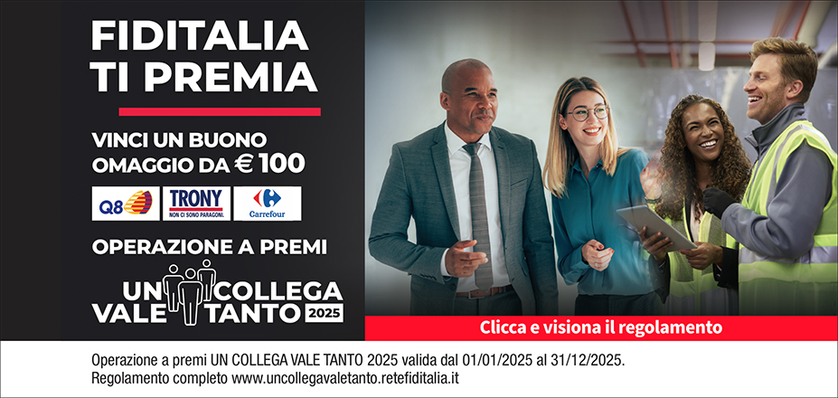 SOLUZIONI FINANZIARIE DI BREGA MASCIA Fiditalia | JESI, Ancona | Fiditalia ti premia - Vinci un buono omaggio da €100. Operazione a premi. Clicca e visiona il regolamento. Operazione a premi UN COLLEGA VALE TANTO 2025 valida dal 01/01/2025 al 31/12/2025. Regolamento completo www.uncollegavaletanto.retefiditalia.it